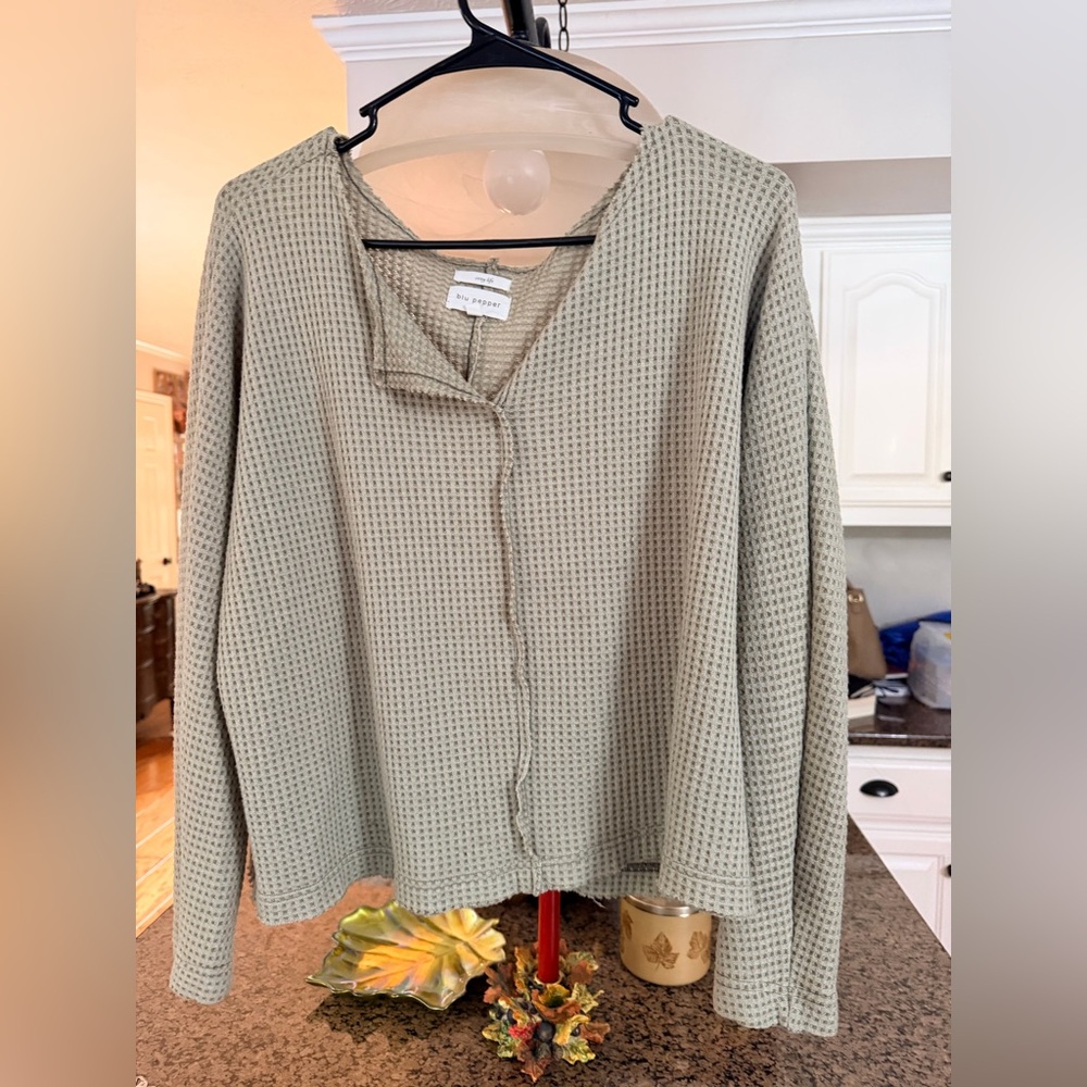 Blu Pepper Olive Waffle Knit Top